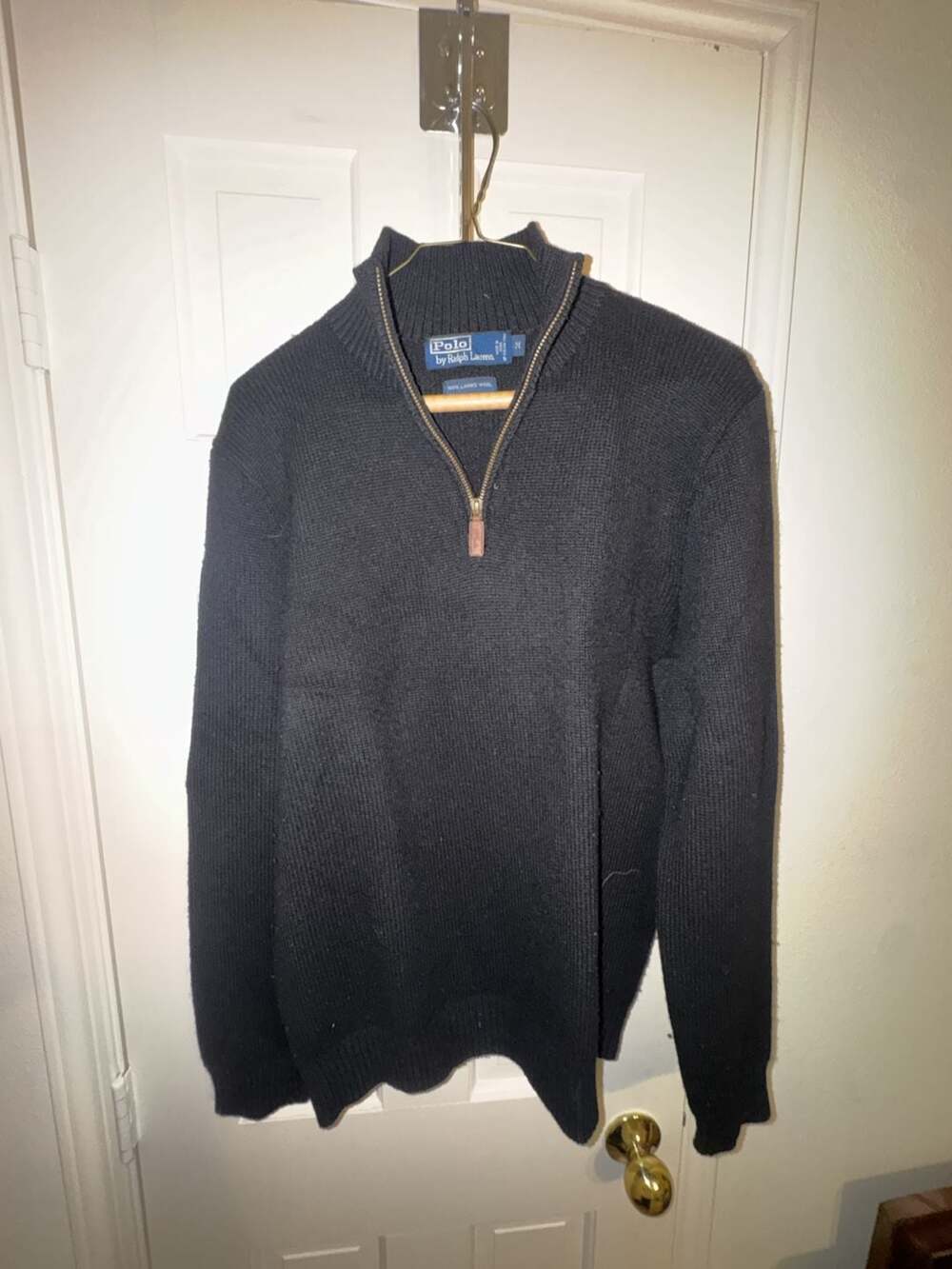 Polo By Ralph Lauren Mens 100% Lambs Wool Quarter-Zip Pullover Sweater Black Med